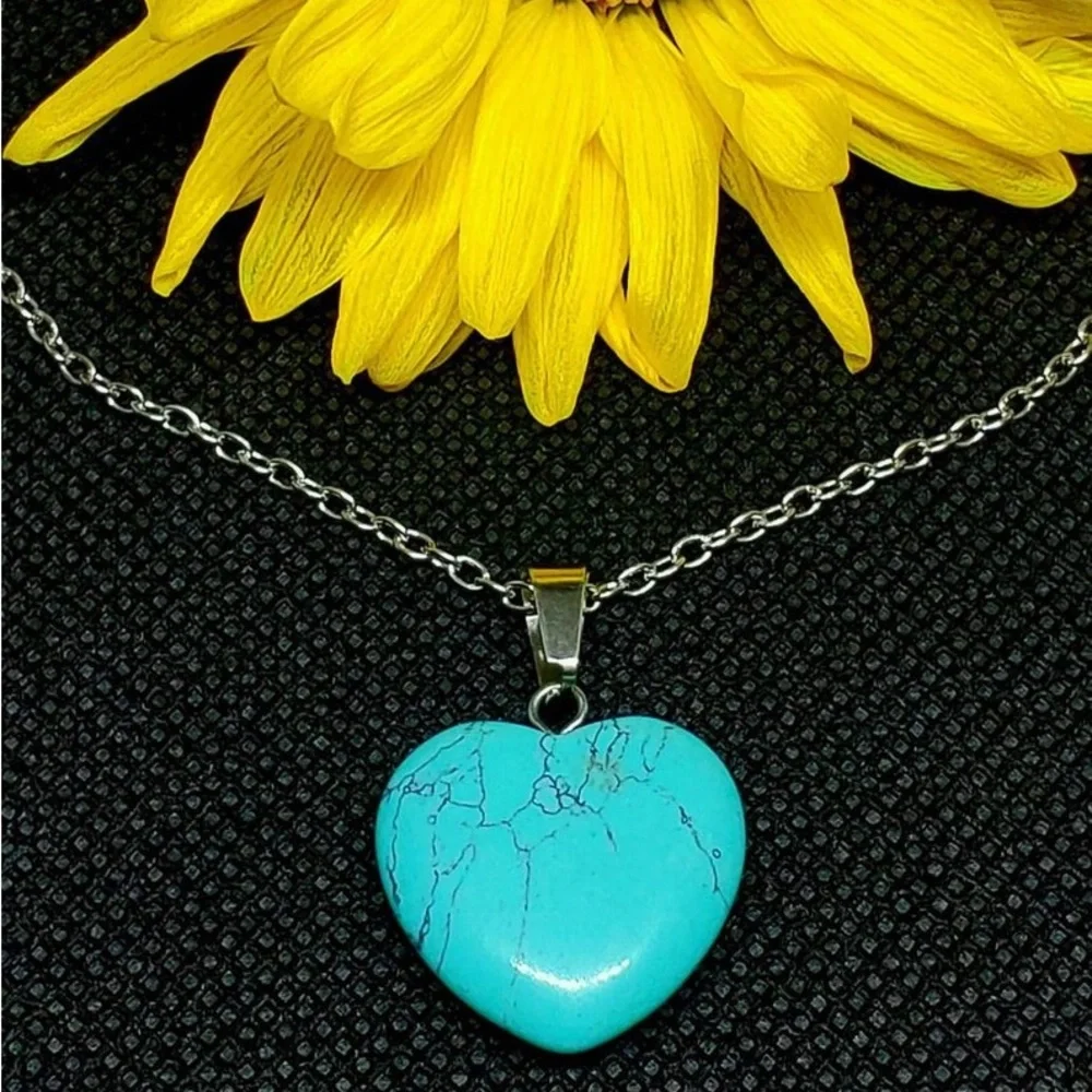 New S925 Sterling Silver Handmade Natural Polished Turquoise Stone 18” Necklace